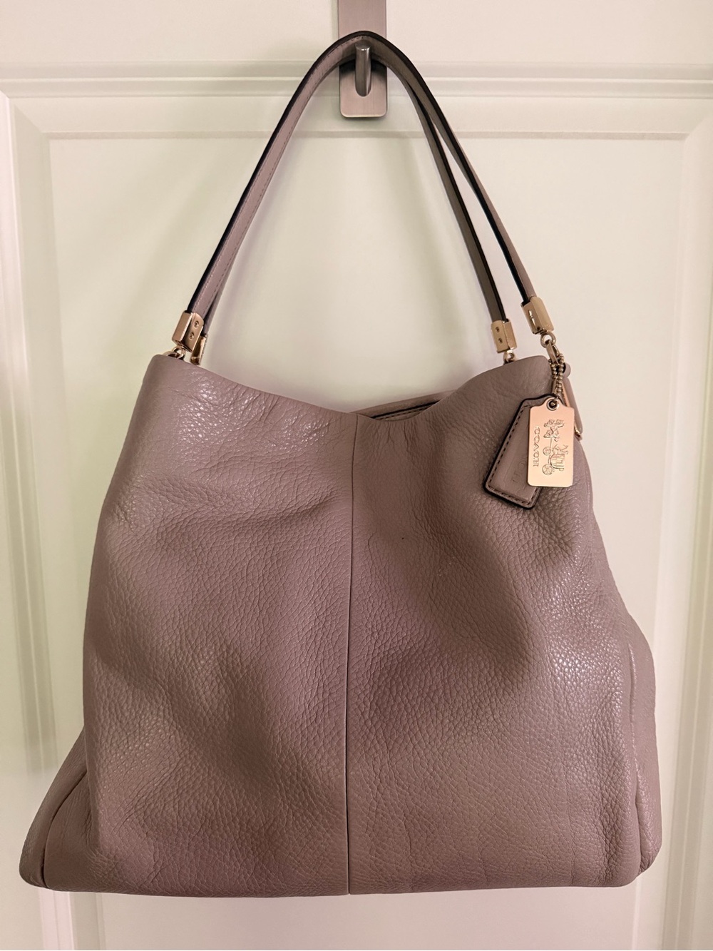 Coach Taupe Leather Shoulder Hobo with Signature Tag